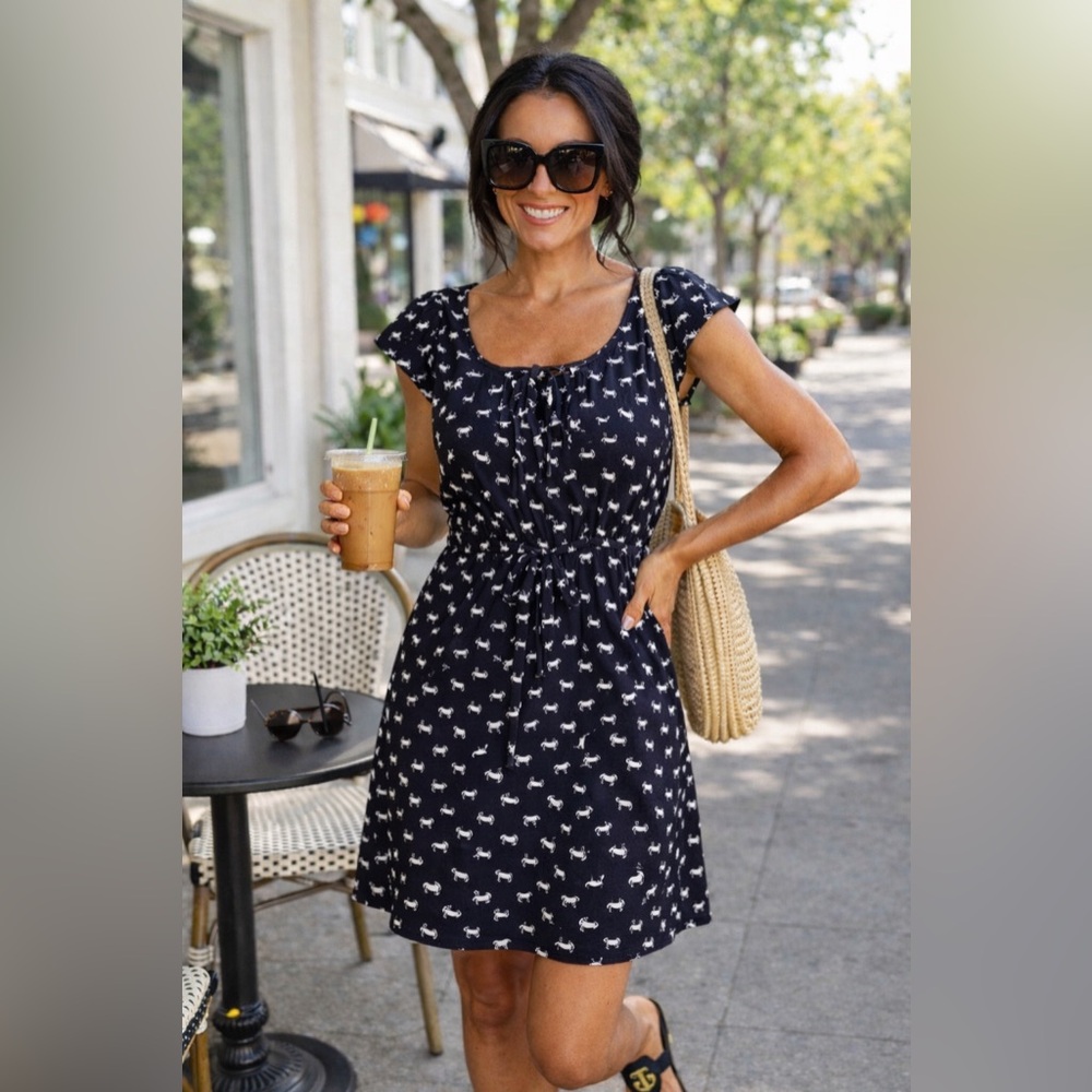 Xhilaration Black Dress with White Horse Print and Tuxedo front detail